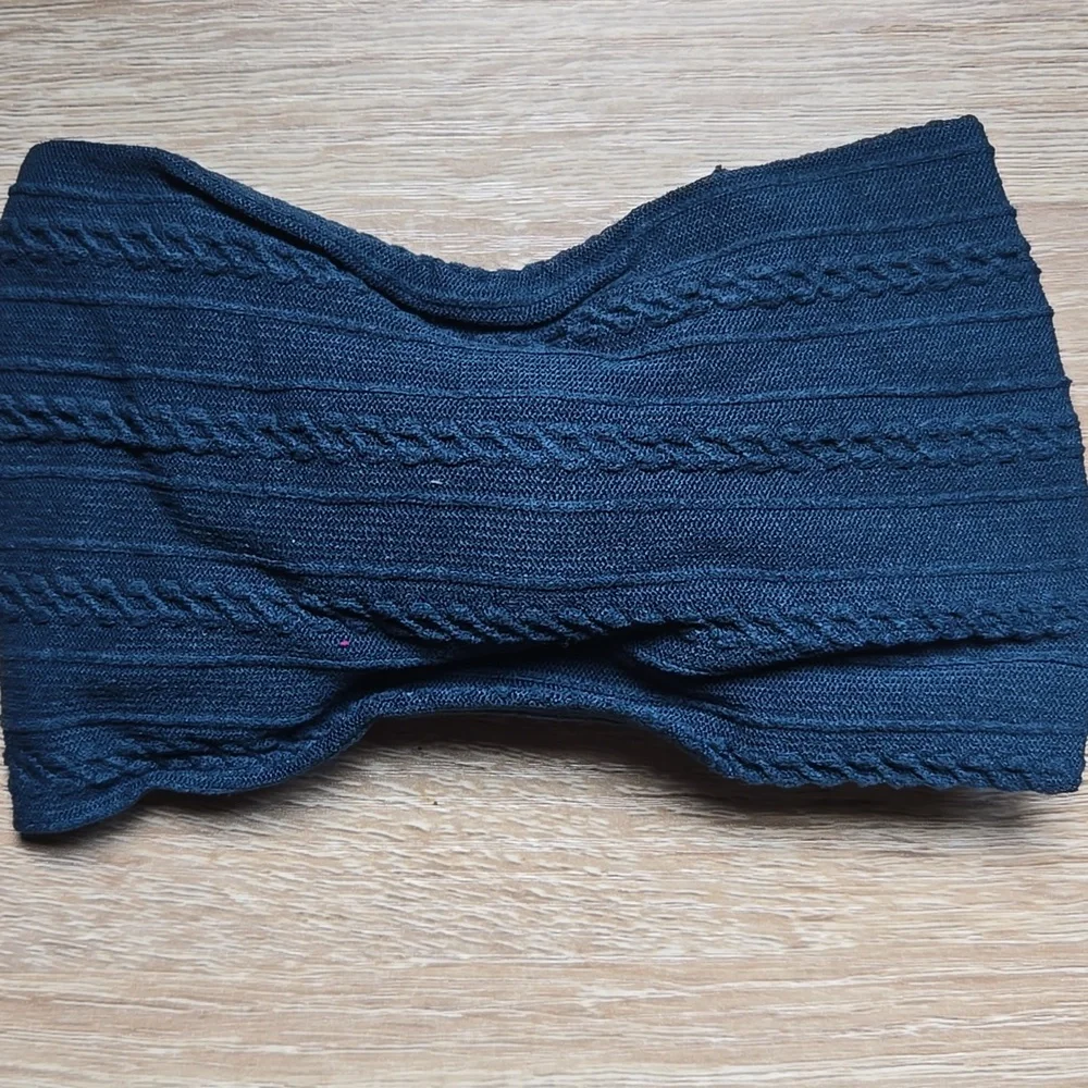 Baby Toddler Navy Cable Knit Bow Headband Stretchy Wide Kids Top Knot Hair Band
